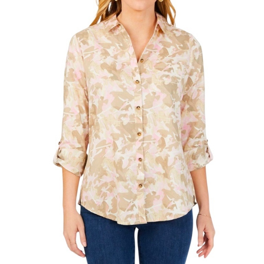 Foxcroft Zoey Abstract Camo Print Non Iron Roll T… - image 1